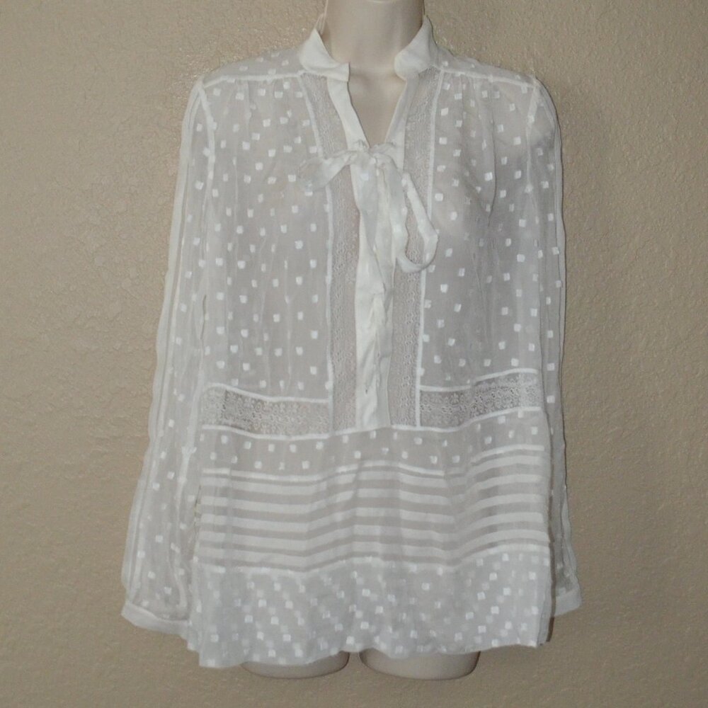 $530 Sz 1 S Zimmermann Off White Sheer Polka Dot Long Sleeve Blouse